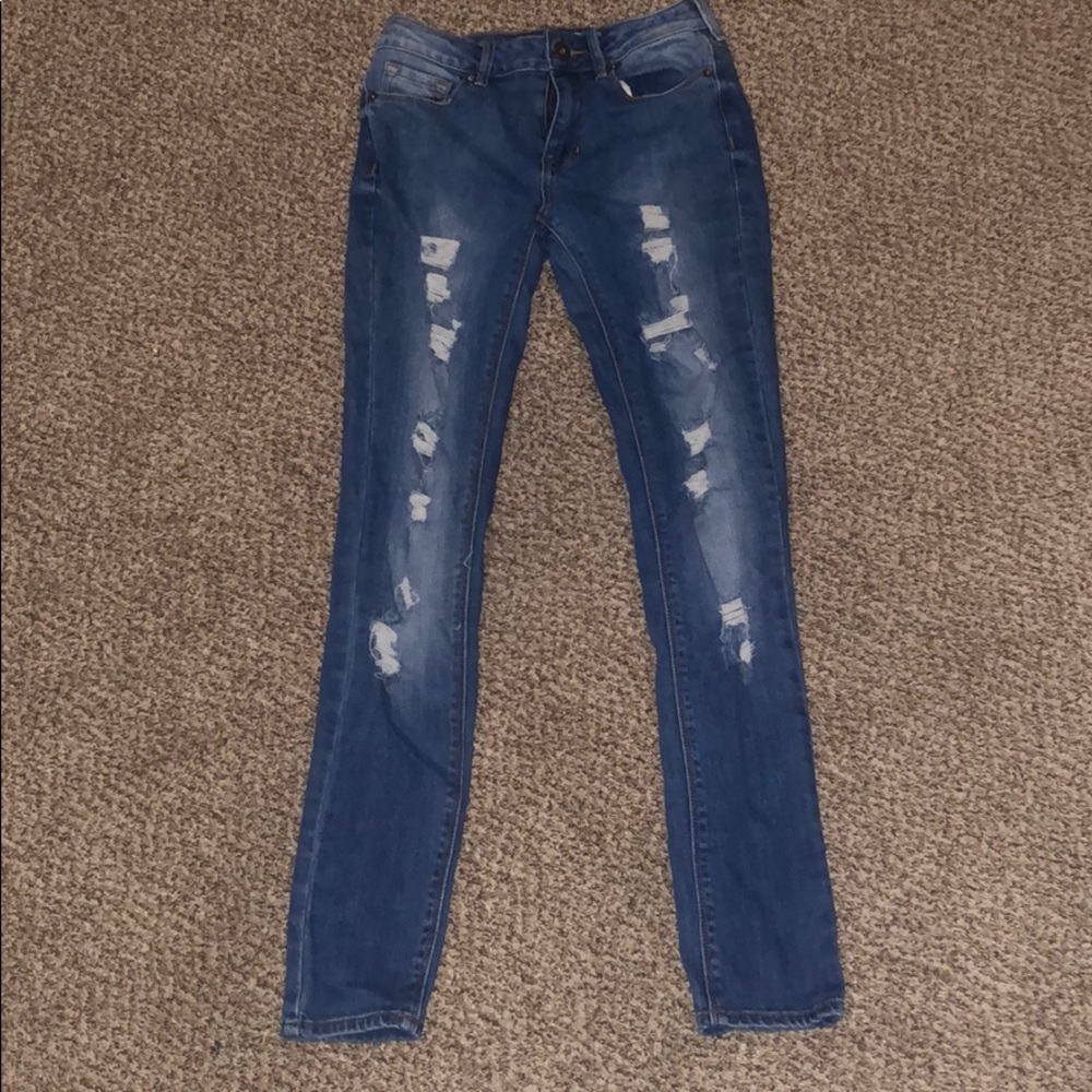 High rise distressed jeans